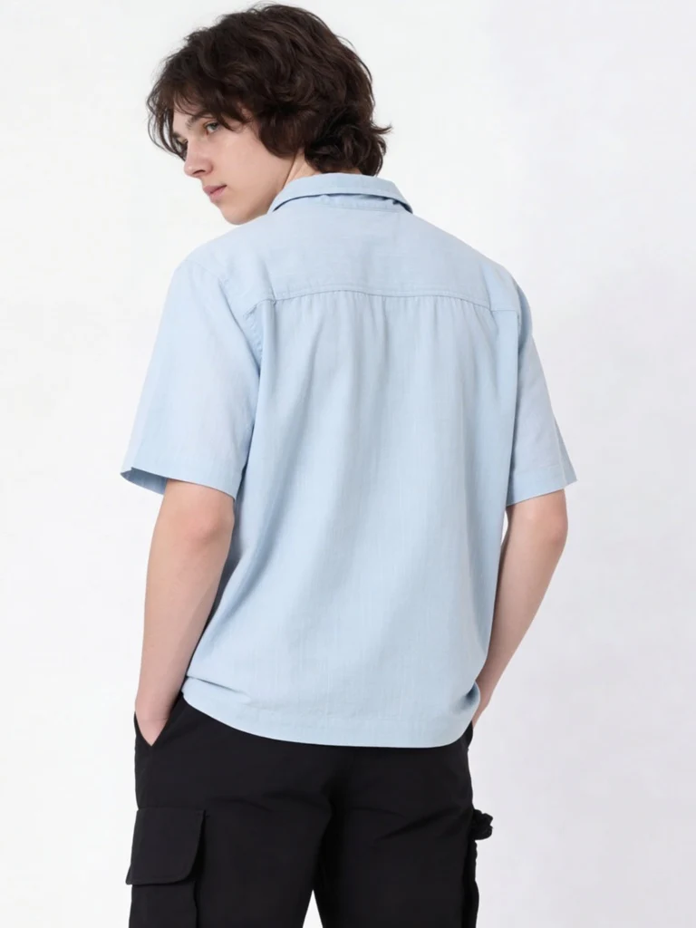 Y&F Kids Boys Light Blue Tropical Embroidered Cotton Shirt - Image 2