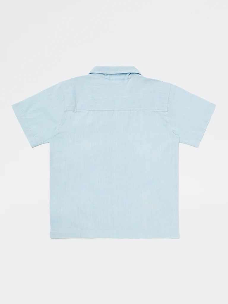 Y&F Kids Boys Light Blue Tropical Embroidered Cotton Shirt - Image 4