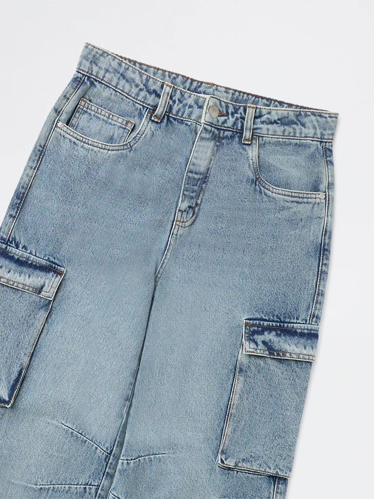 Y&F Kids Boys Light Blue Washed Mid-Rise Jeans - Image 3