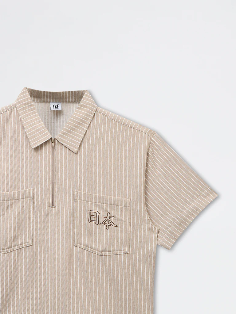 Y&F Kids Boys Light Taupe Striped Cotton Shirt - Image 5