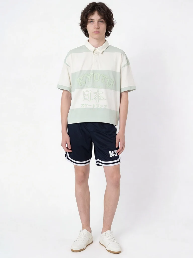 Y&F Kids Boys Lime Green Striped Cotton Polo T-Shirt
