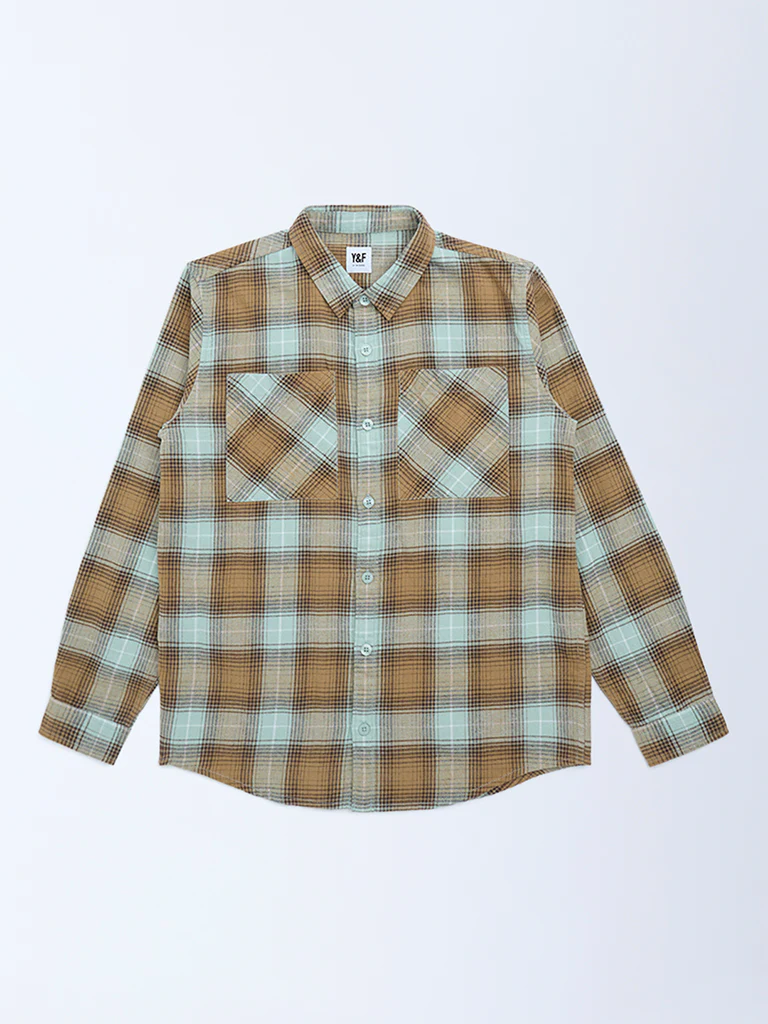 Y&F Kids Boys Multicolour Checks Pattern Cotton Shirt