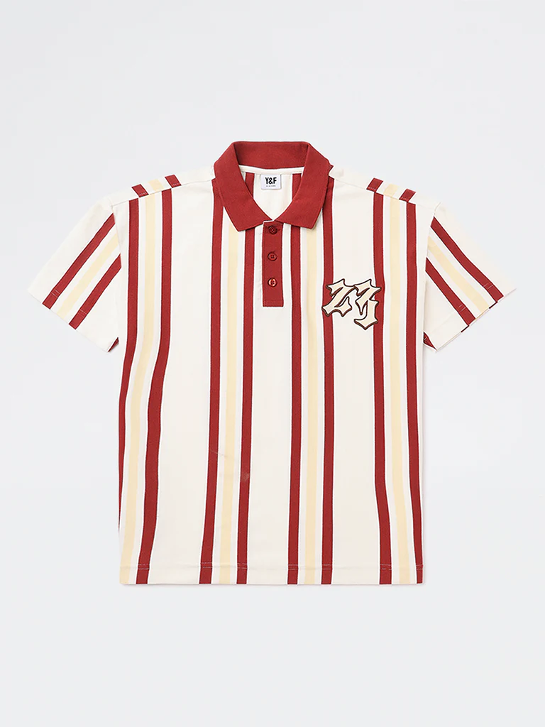 Y&F Kids Boys Multicolour Striped Detailed Cotton Polo T-Shirt