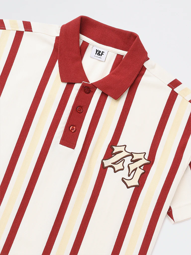 Y&F Kids Boys Multicolour Striped Detailed Cotton Polo T-Shirt - Image 3