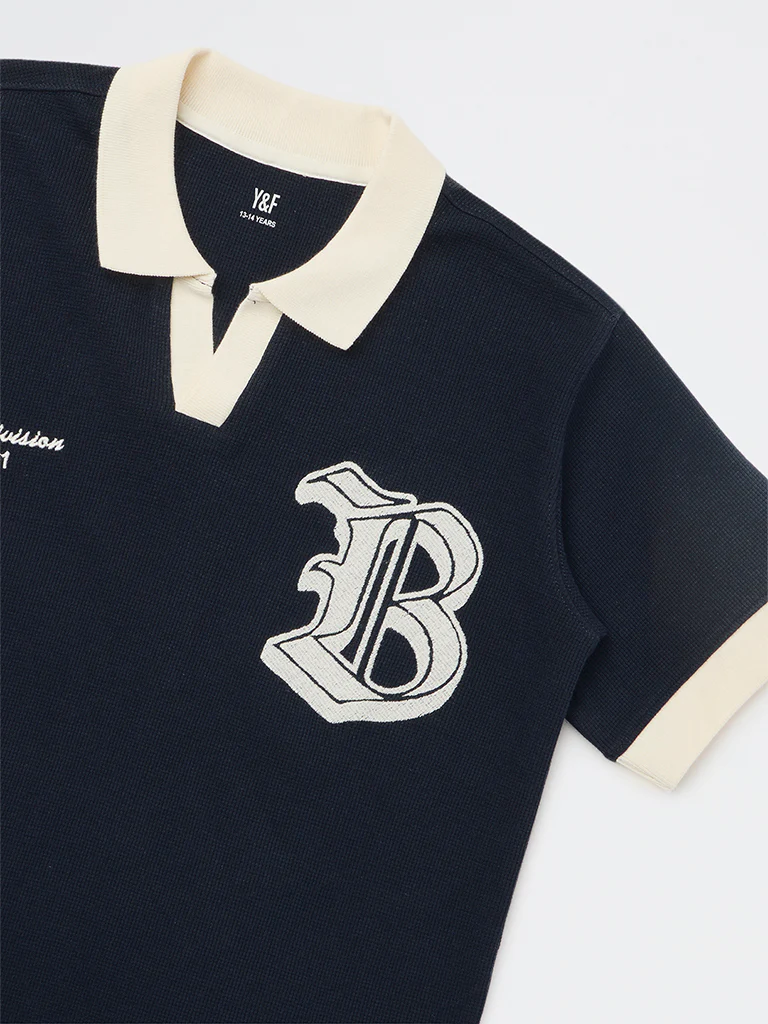Y&F Kids Boys Navy Text Design Cotton T-Shirt - Image 3