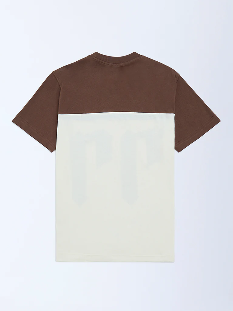 Y&F Kids Boys Off-White Colour-Blocked Cotton T-Shirt - Image 2