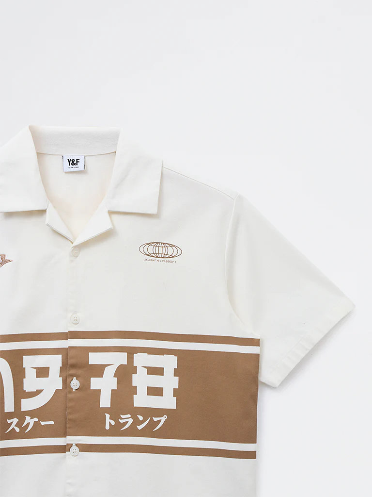 Y&F Kids Boys Off-White Japanese-Inspired Cotton-Blend Shirt - Image 5