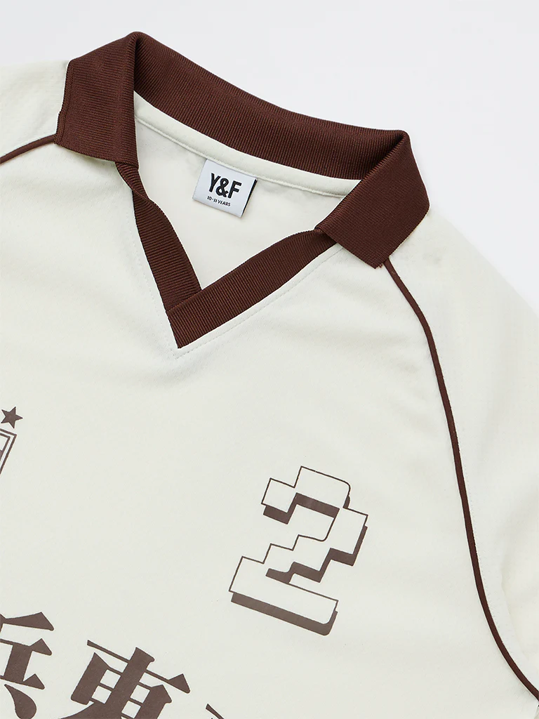 Y&F Kids Boys Off-White Japanese Text Printed T-Shirt - Image 3