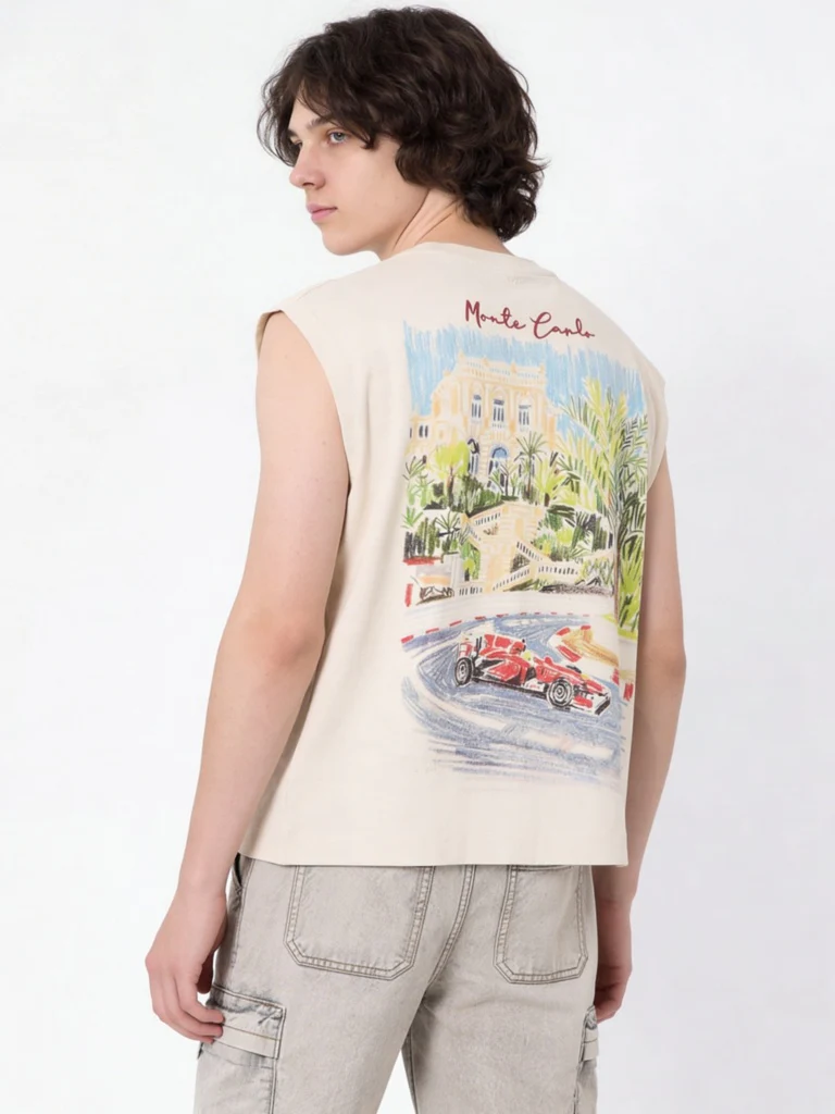 Y&F Kids Boys Off-White Landscape Printed Cotton T-Shirt - Image 2