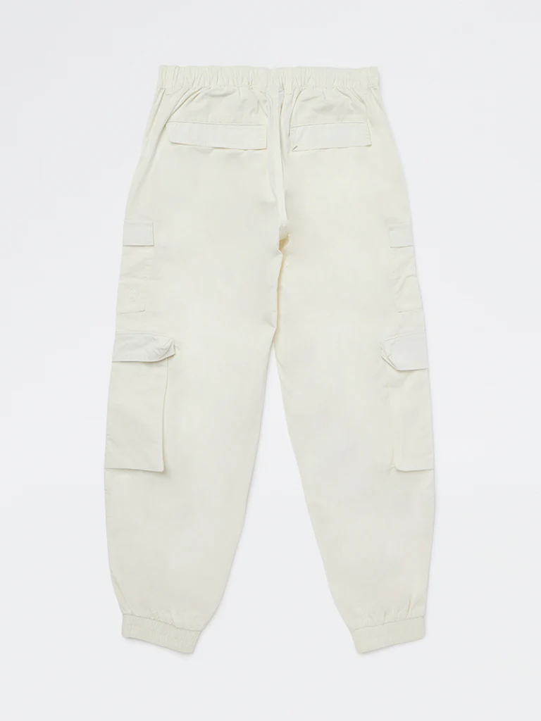 Y&F Kids Boys Off-White Mid-Rise Cotton Cargo Pants - Image 2