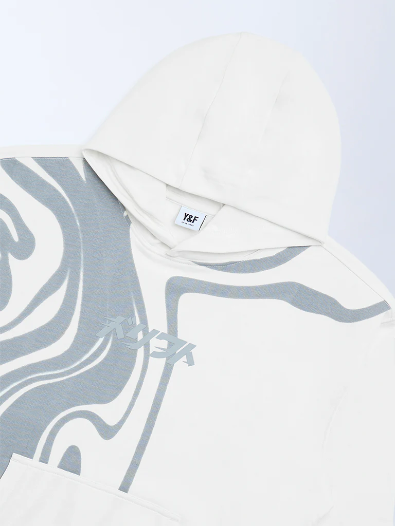Y&F Kids Boys Off-White Printed Cotton-Blend Hoodie - Image 5