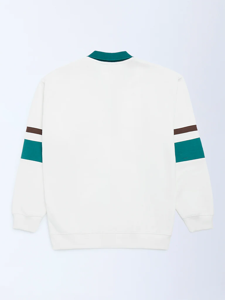 Y&F Kids Boys Off-White Printed Cotton-Blend Polo Sweatshirt - Image 2
