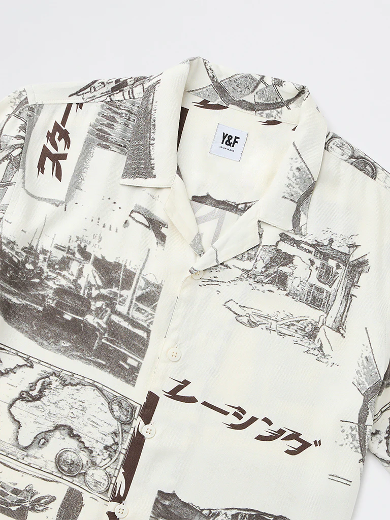 Y&F Kids Boys Off-White Printed Shirt - Image 3