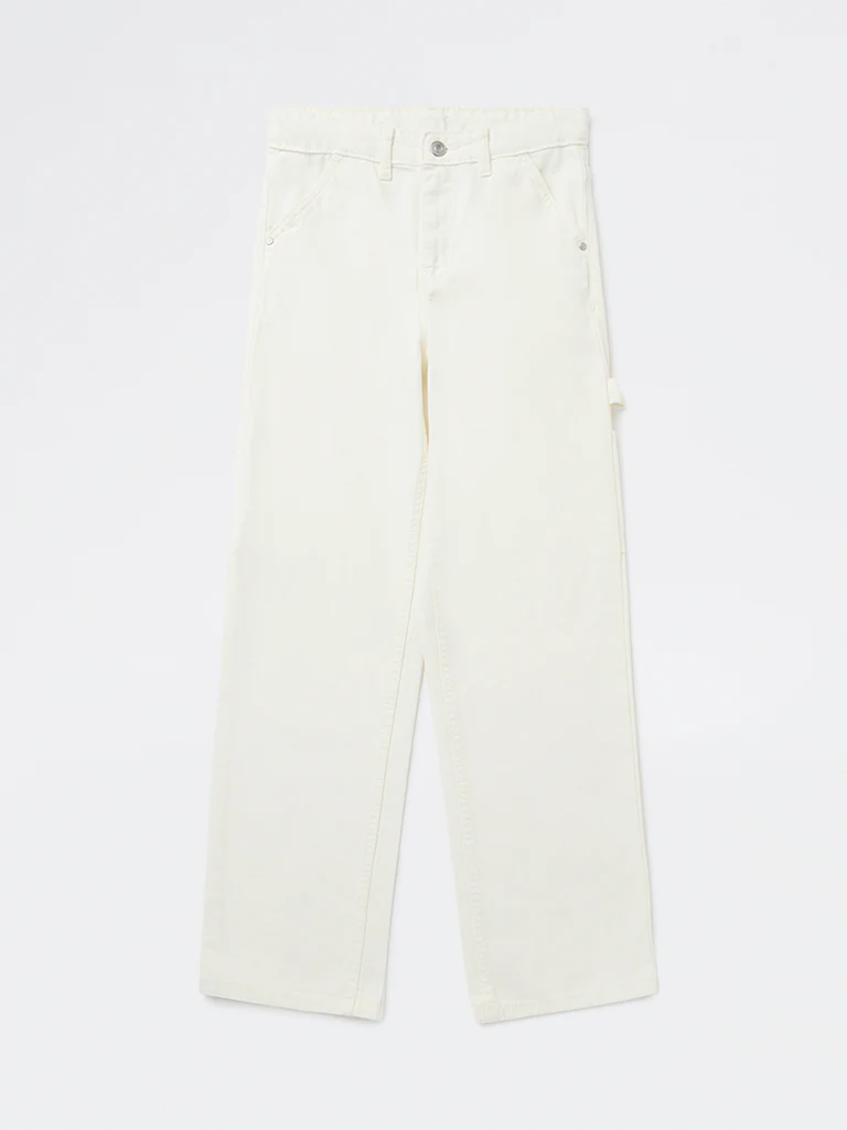 Y&F Kids Boys Off-White Solid Mid-Rise Denim Trousers