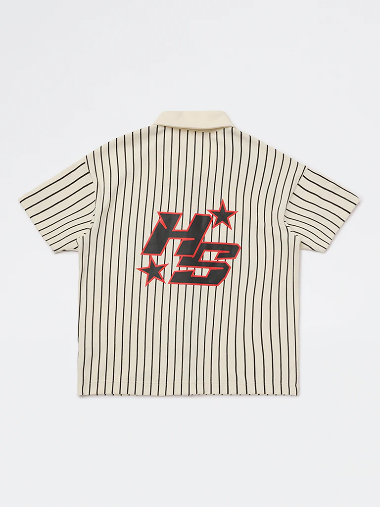 Y&F Kids Boys Off-White Striped Cotton-Blend Shirt - Image 2