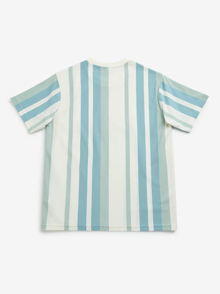 Y&F Kids Boys Off-White Striped Cotton T-Shirt - Image 3