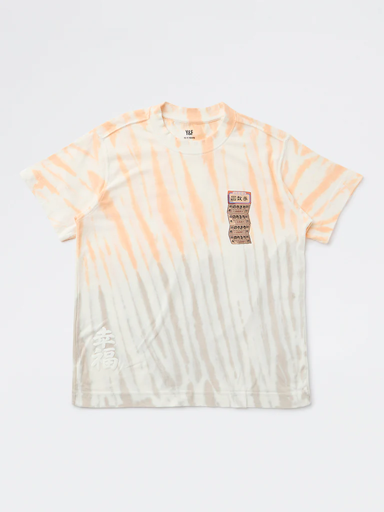 Y&F Kids Boys Orange Tie-Dye Pattern Cotton T-Shirt