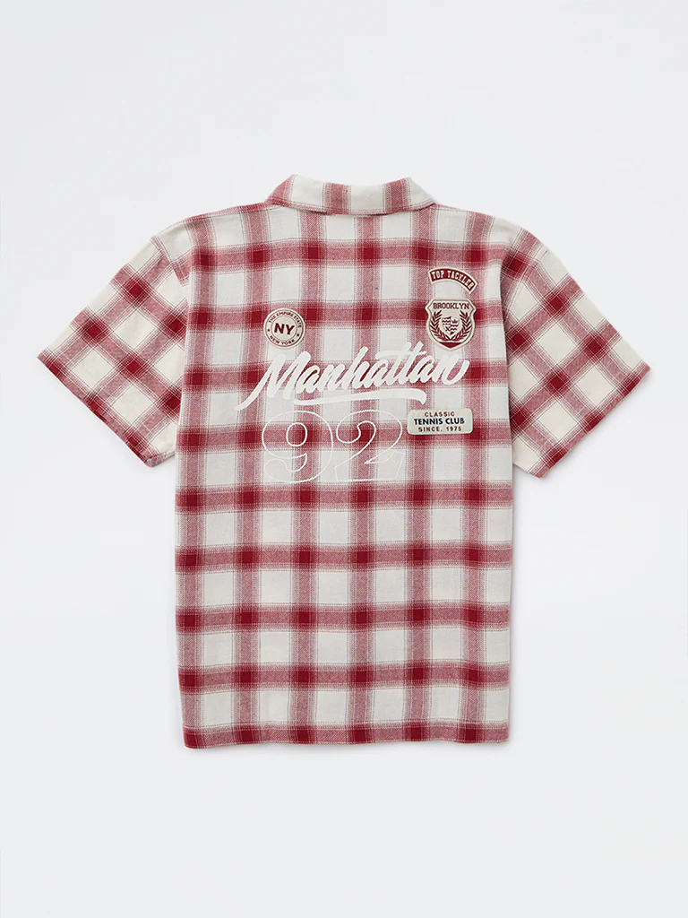 Y&F Kids Boys Red Checkered Cotton Shirt - Image 2
