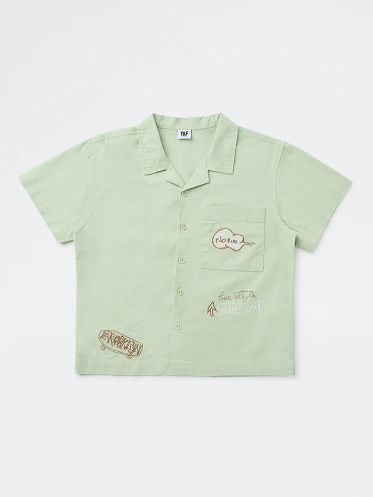 Y&F Kids Boys Sage Printed Cotton Shirt