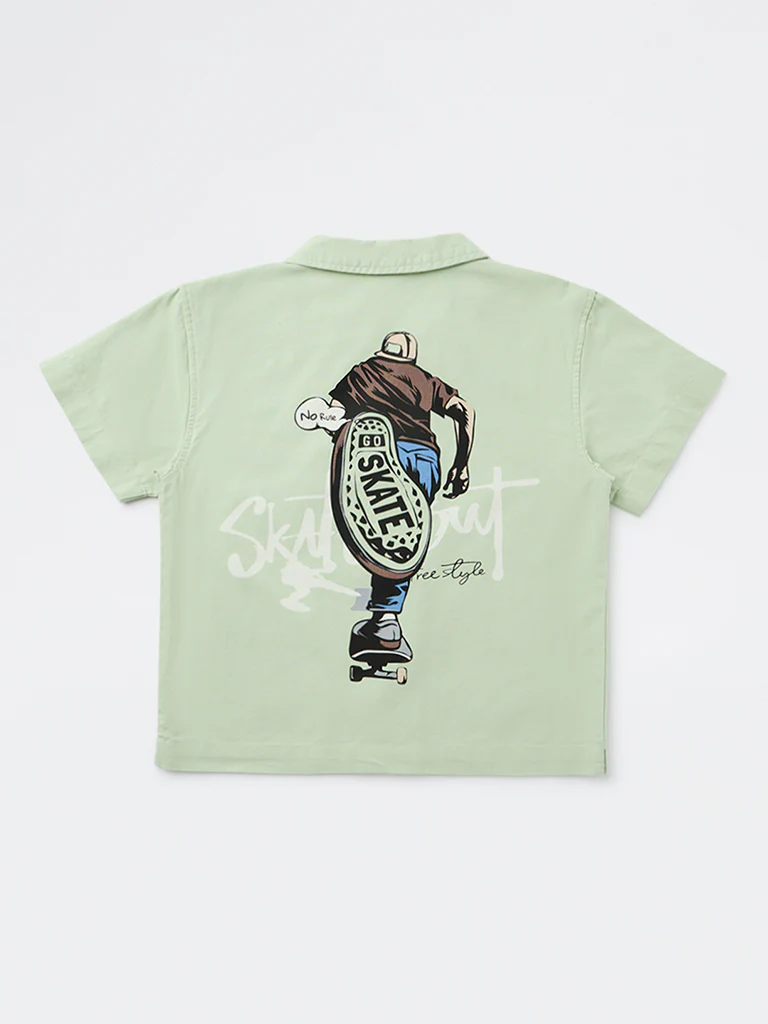Y&F Kids Boys Sage Printed Cotton Shirt - Image 2