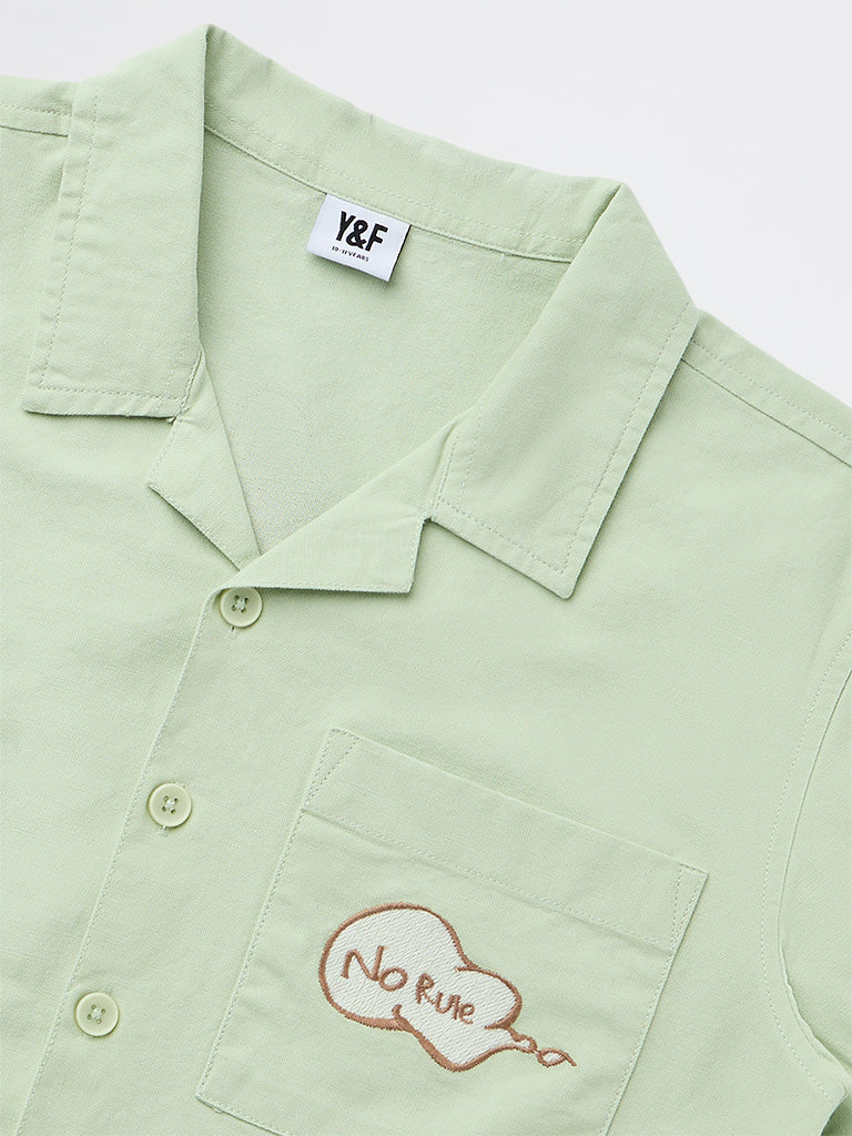 Y&F Kids Boys Sage Printed Cotton Shirt - Image 3