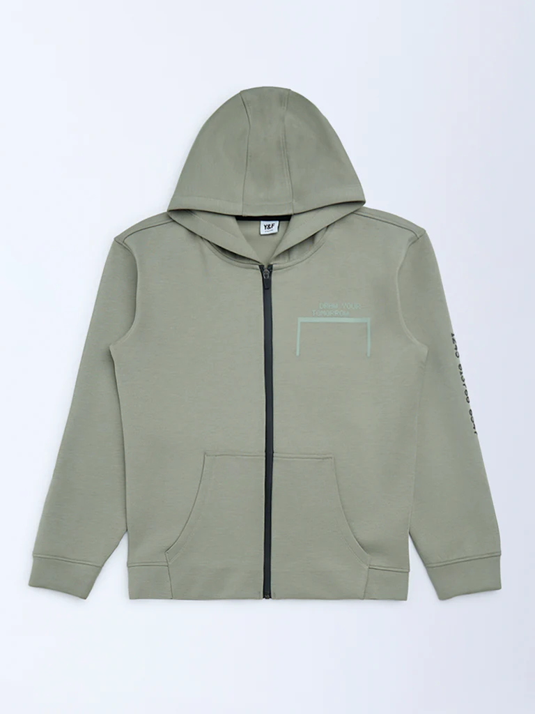 Y&F Kids Boys Sage Printed Hooded Jacket