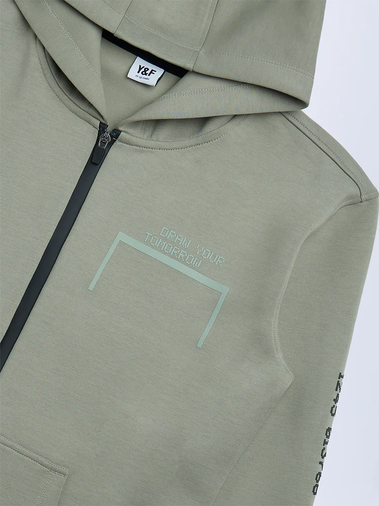 Y&F Kids Boys Sage Printed Hooded Jacket - Image 3