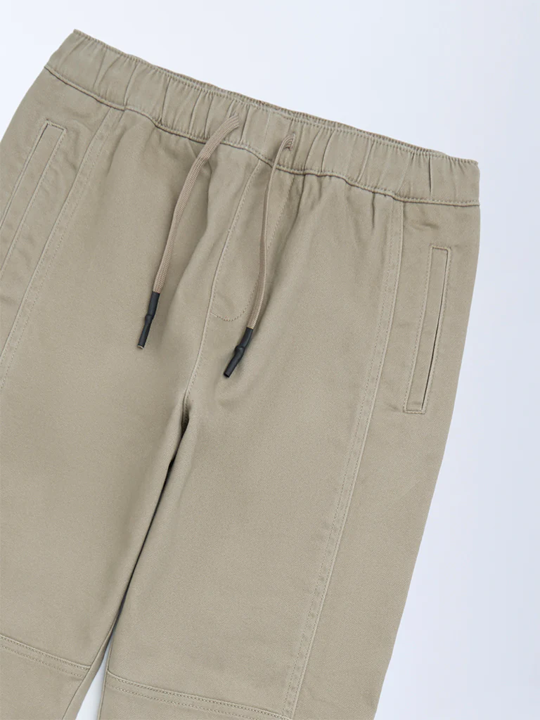 Y&F Kids Boys Taupe Mid-Rise Cotton-Blend Joggers - Image 4