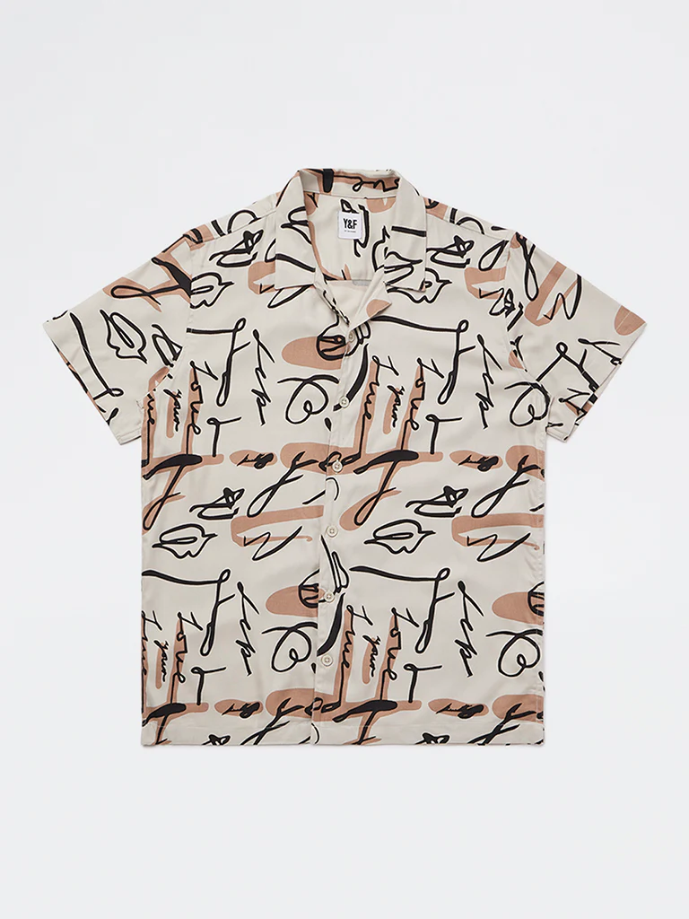 Y&F Kids Boys Taupe Printed Shirt