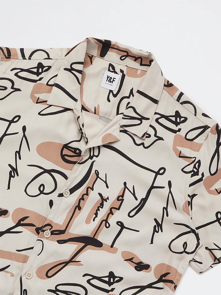 Y&F Kids Boys Taupe Printed Shirt - Image 3