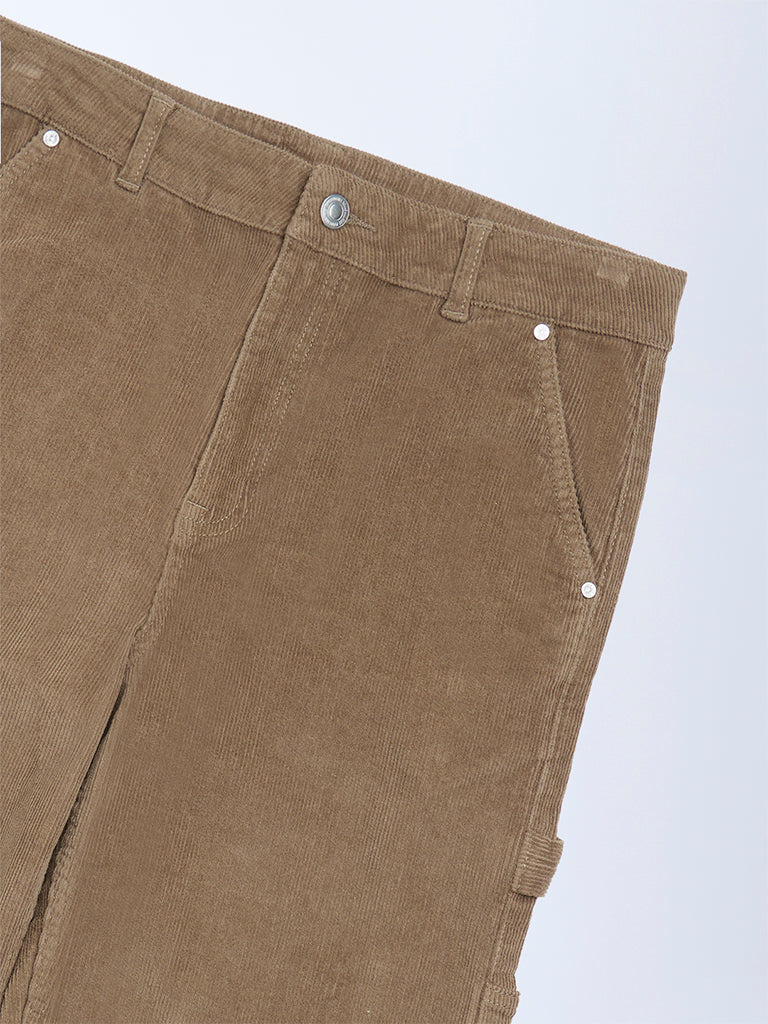 Y&F Kids Boys Taupe Relaxed-Fit Mid-Rise Cotton-Blend Trousers - Image 4