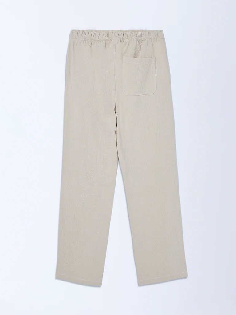 Y&F Kids Boys Taupe Solid Mid-Rise Cotton Trousers - Image 2