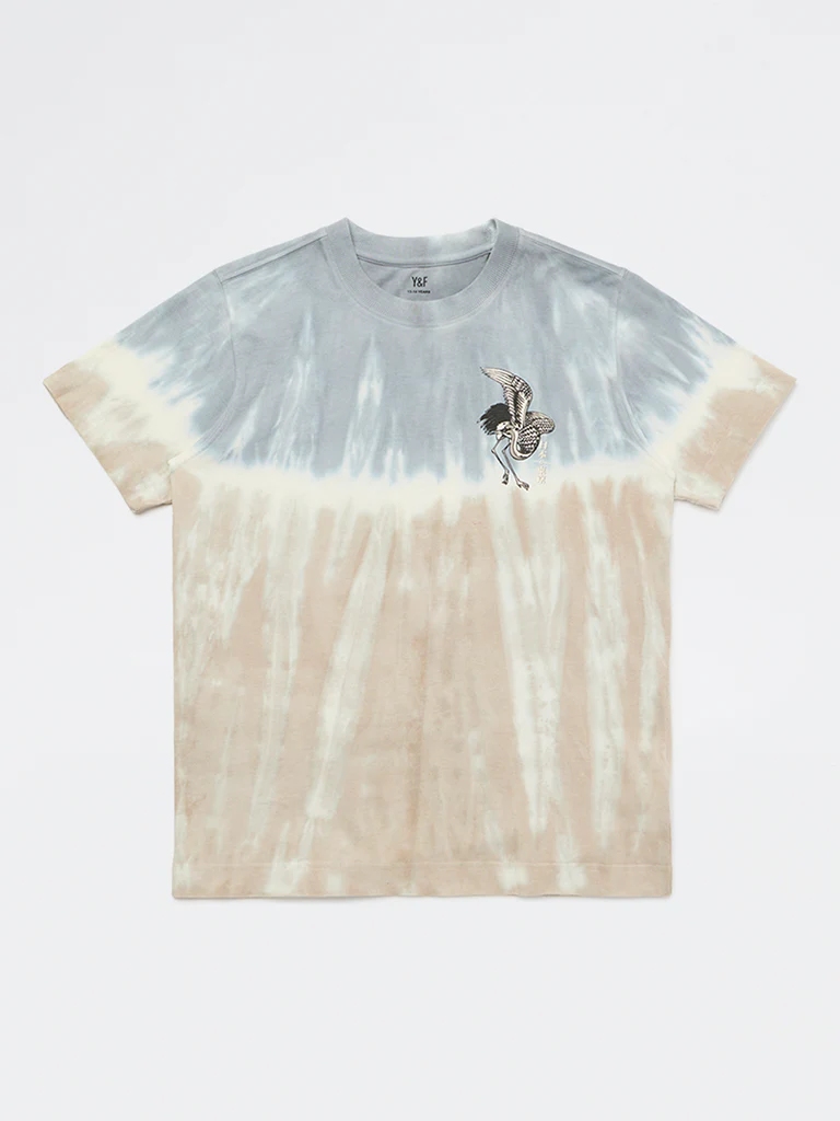 Y&F Kids Boys Taupe Tie-Dye Cotton T-Shirt - Image 3