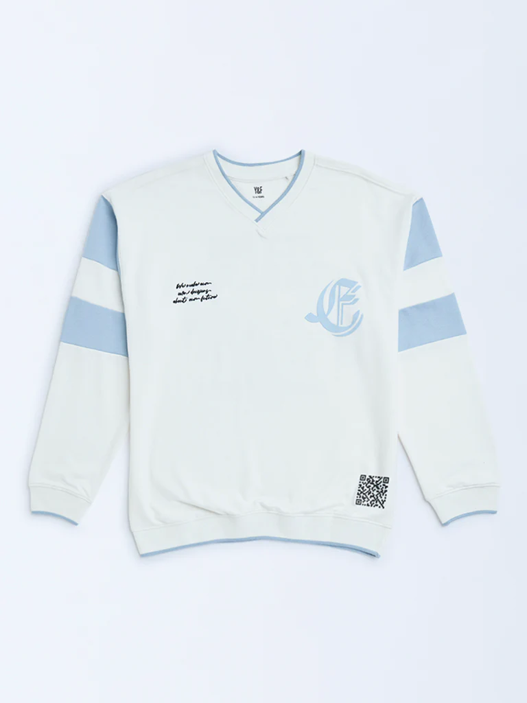 Y&F Kids Boys White Text Design Cotton-Blend Sweatshirt