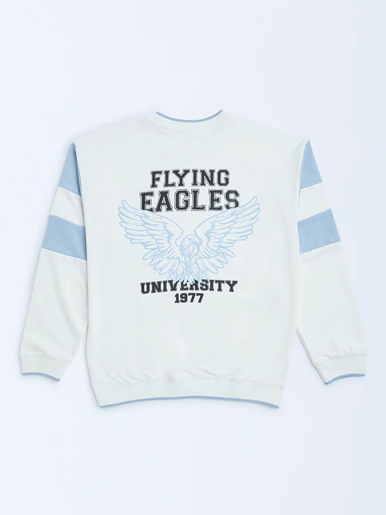 Y&F Kids Boys White Text Design Cotton-Blend Sweatshirt - Image 3