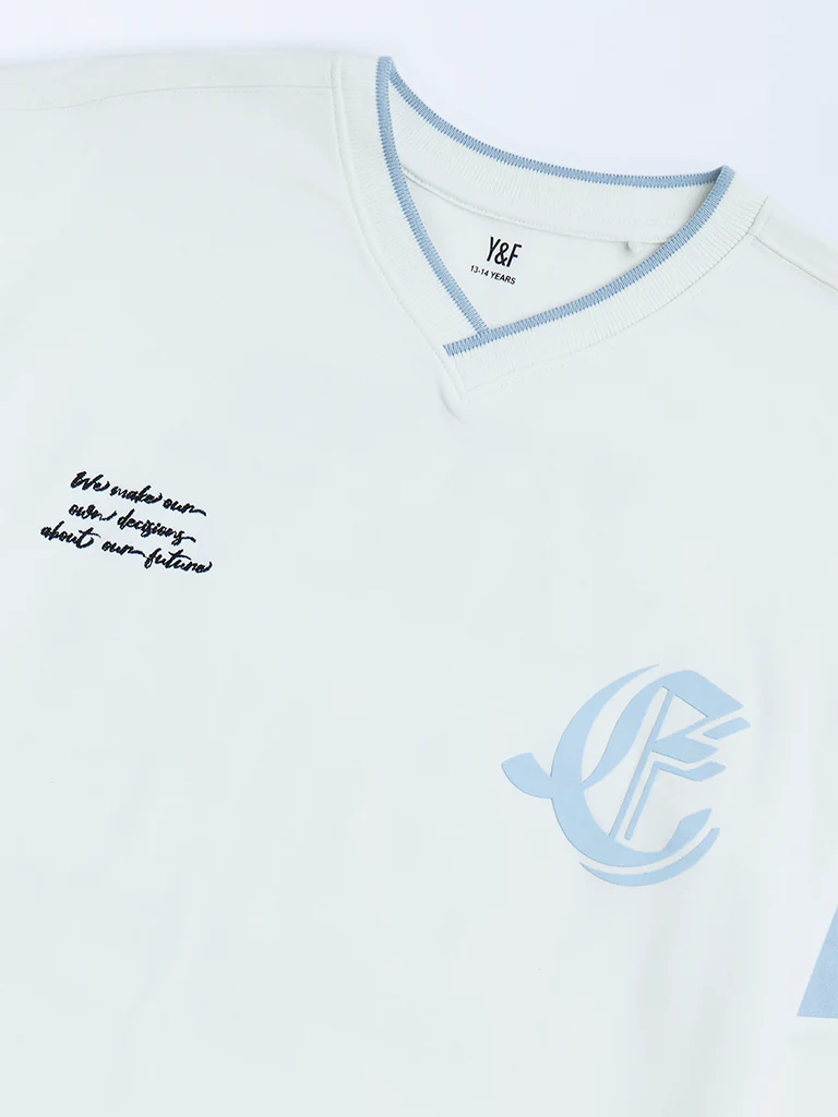 Y&F Kids Boys White Text Design Cotton-Blend Sweatshirt - Image 4