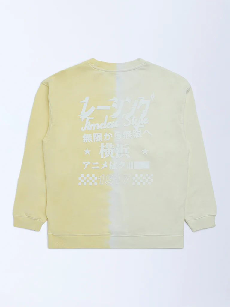 Y&F Kids Boys Yellow Tie-Dye Printed Cotton Sweatshirt - Image 2