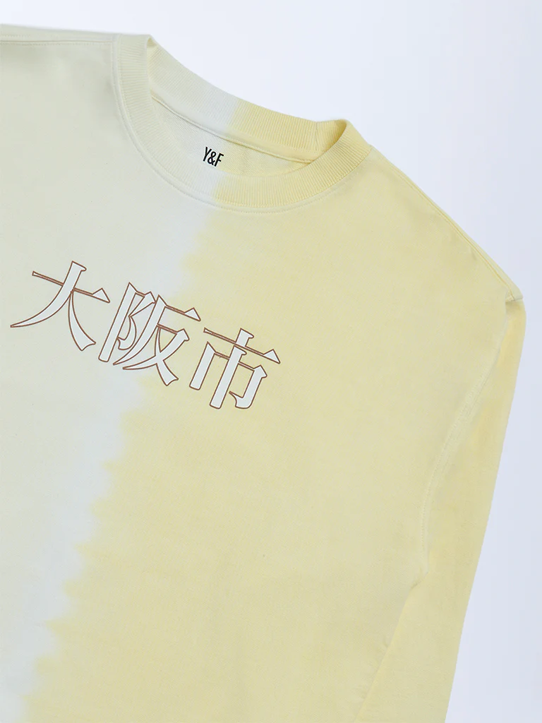 Y&F Kids Boys Yellow Tie-Dye Printed Cotton Sweatshirt - Image 3