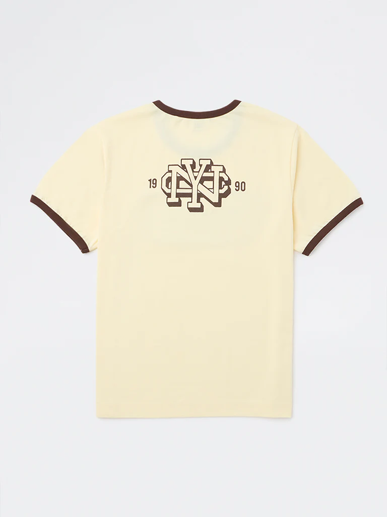 Y&F Kids Boys Yellow Typographic Cotton T-Shirt - Image 2