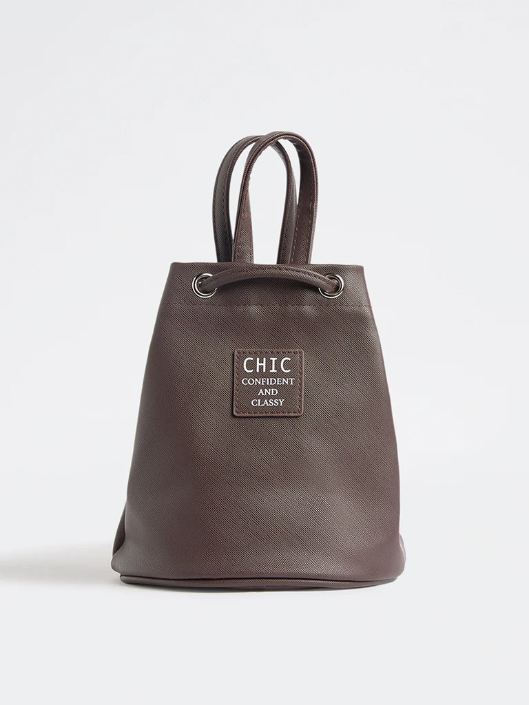 Y&F Kids Dark Brown Text-Detailed Shoulder Bag