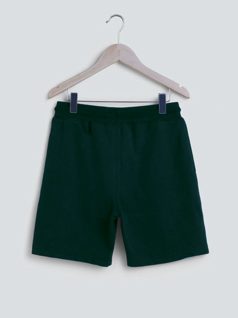 Y&F Kids Dark Green Printed Cotton Shorts - Image 3
