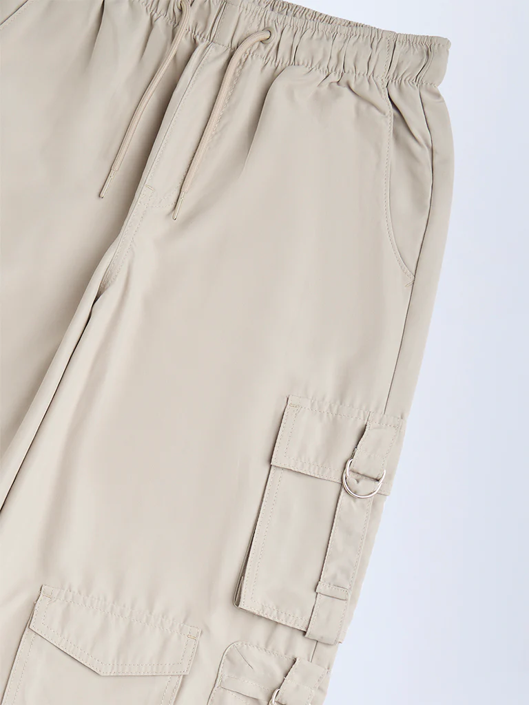 Y&F Kids Girls Beige Cargo-Style Mid-Rise Joggers - Image 4