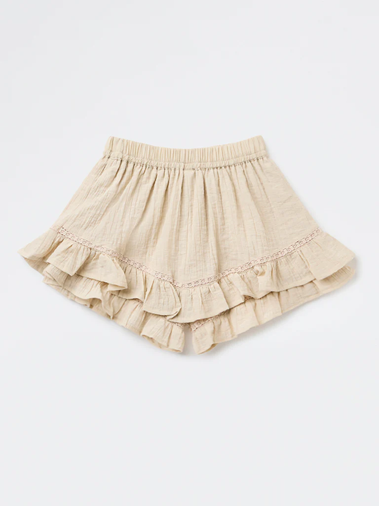 Y&F Kids Girls Beige Crinkle-Textured High-Rise Skorts - Image 2