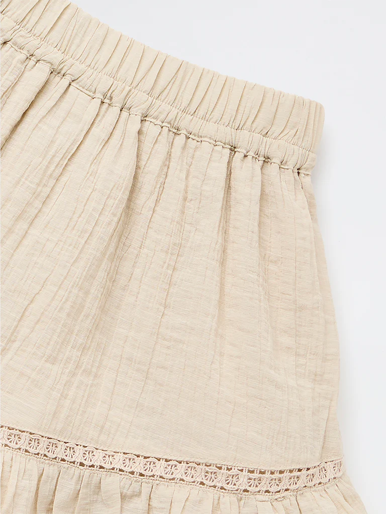 Y&F Kids Girls Beige Crinkle-Textured High-Rise Skorts - Image 3