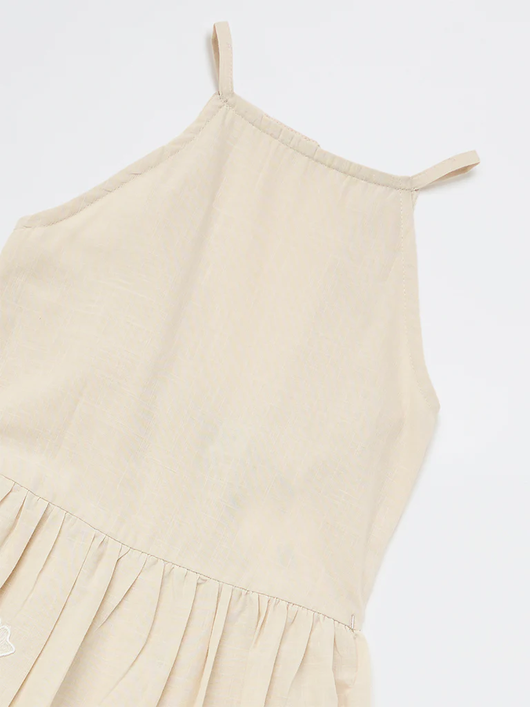 Y&F Kids Girls Beige Floral Cotton Fit-and-Flare Dress - Image 5
