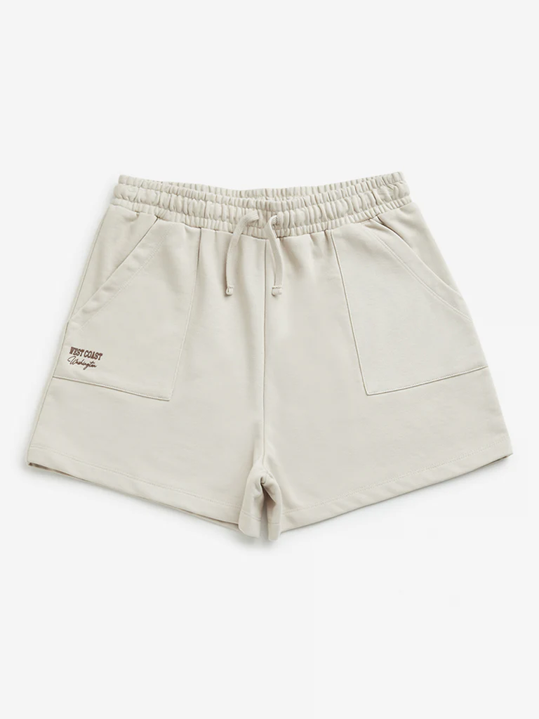 Y&F Kids Girls Beige Mid Rise Cotton Shorts
