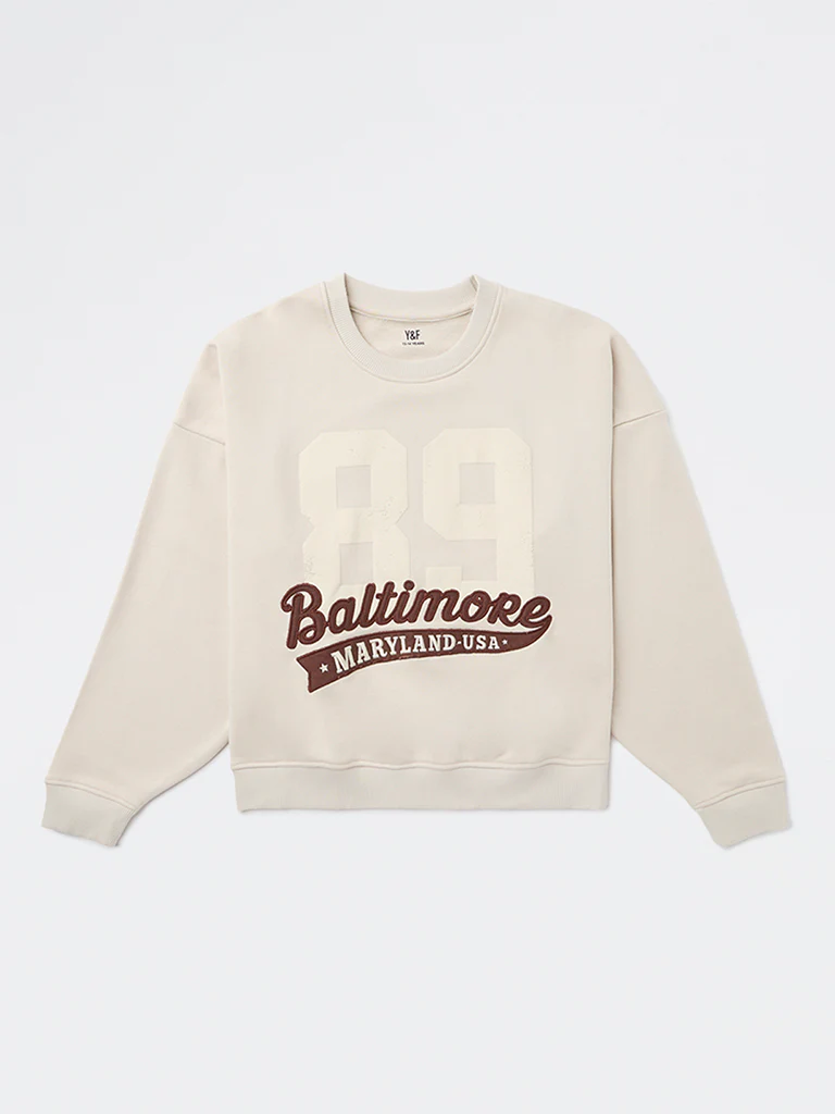 Y&F Kids Girls Beige Printed Cotton-Blend Sweatshirt - Image 3