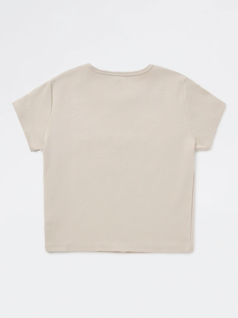 Y&F Kids Girls Beige Printed Cotton-Blend T-Shirt - Image 5