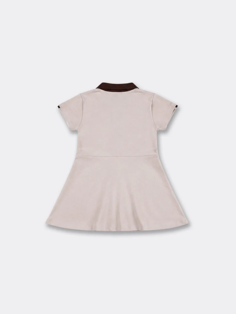 Y&F Kids Girls Beige Side Stripe Cotton-Blend Dress - Image 2