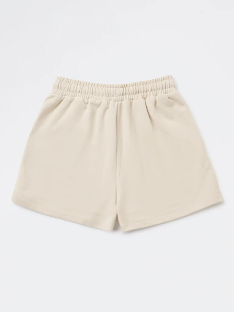 Y&F Kids Girls Beige Solid High-Rise Cotton-Blend Shorts - Image 5